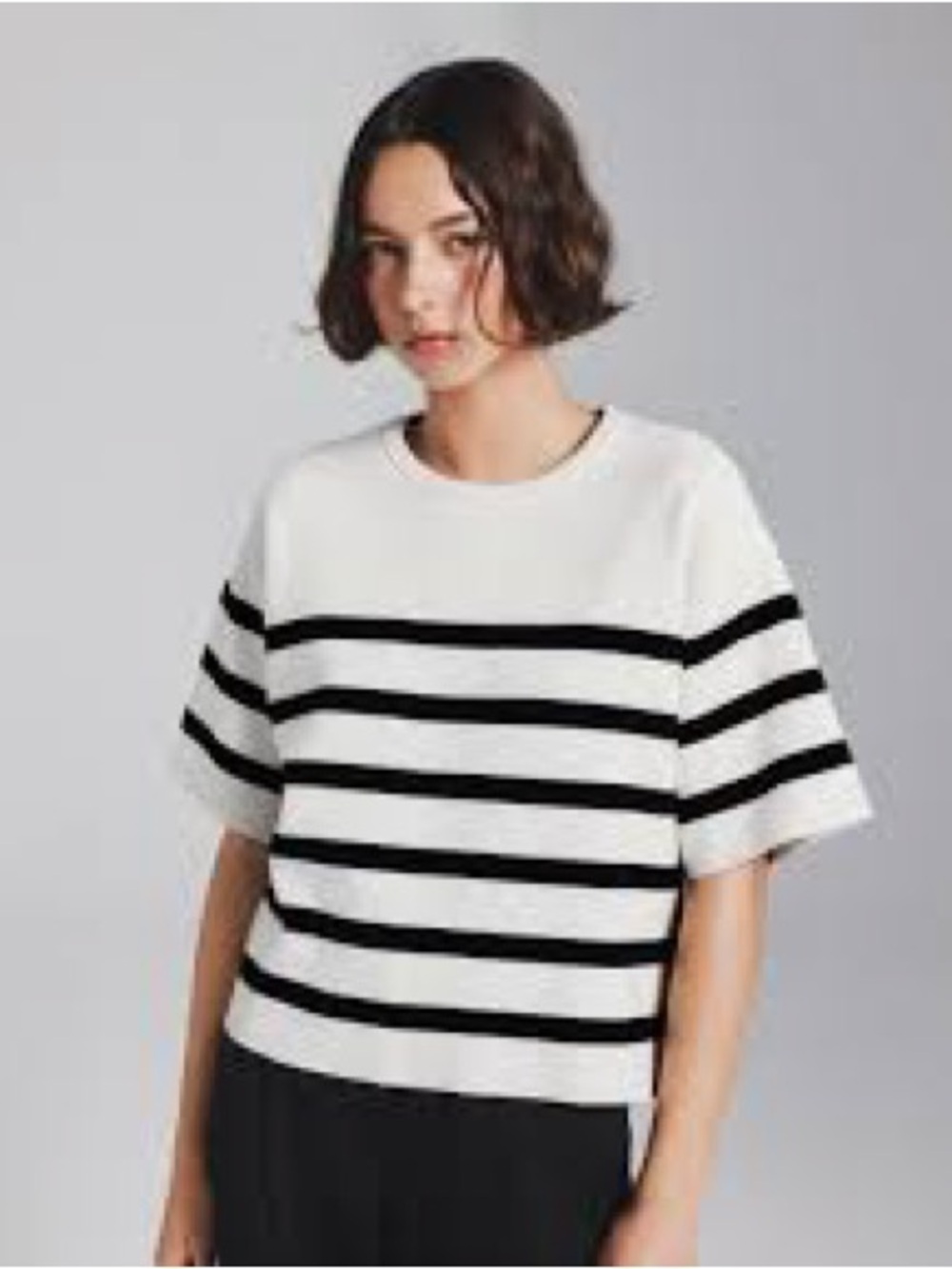 Sincerely Jules White Short Sleeve Top with Black Stripes XS